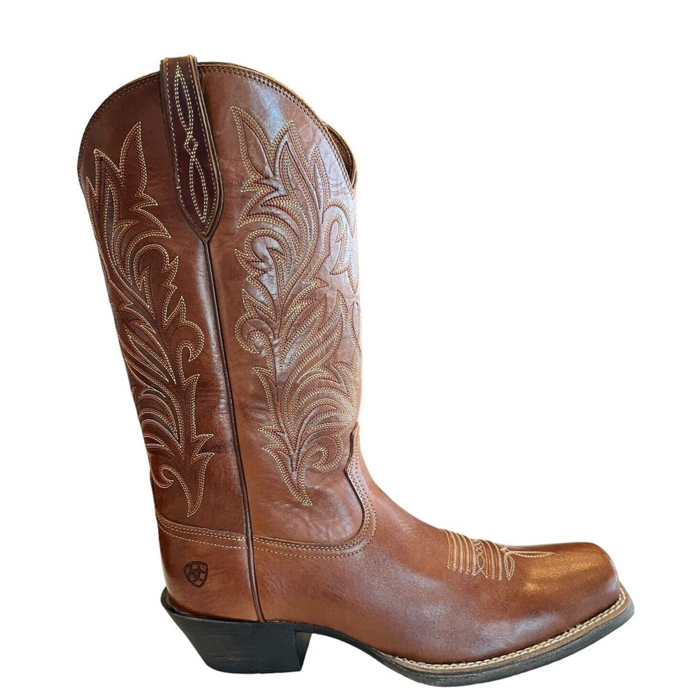 Ariat Round Up Stockyard Square Toe Womens NWOT Leather Western Boot Brown 10B